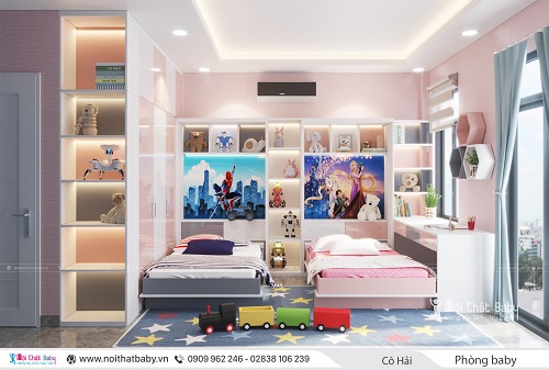 Thiết kế phòng ngủ đôi cho cho bé trai và bé gái cực đáng yêu - BBT98